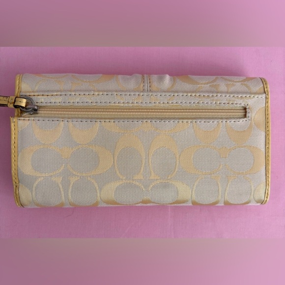 Coach Signature Trifold Wallet Sunshine Yellow Canvas Leather Trim - Picture 2 of 4